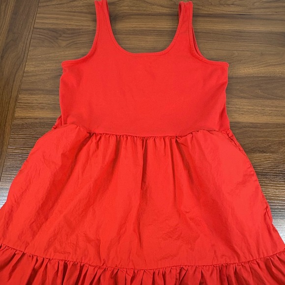 J.Crew Womens Red Tiered Mixed Media Midi Dress Sleeveless Pockets Size Large - Picture 3 of 11